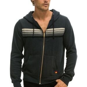 Aviator Nation 5 Stripe Hoodie Unisex Size XL Charcoal Heathered Grey Multi